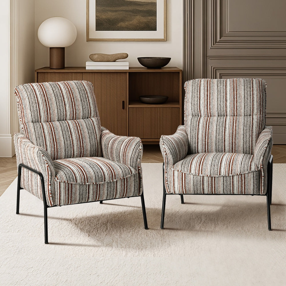 2x Armchair Chenille Fabric Lounge Chair Accent Chair Brown