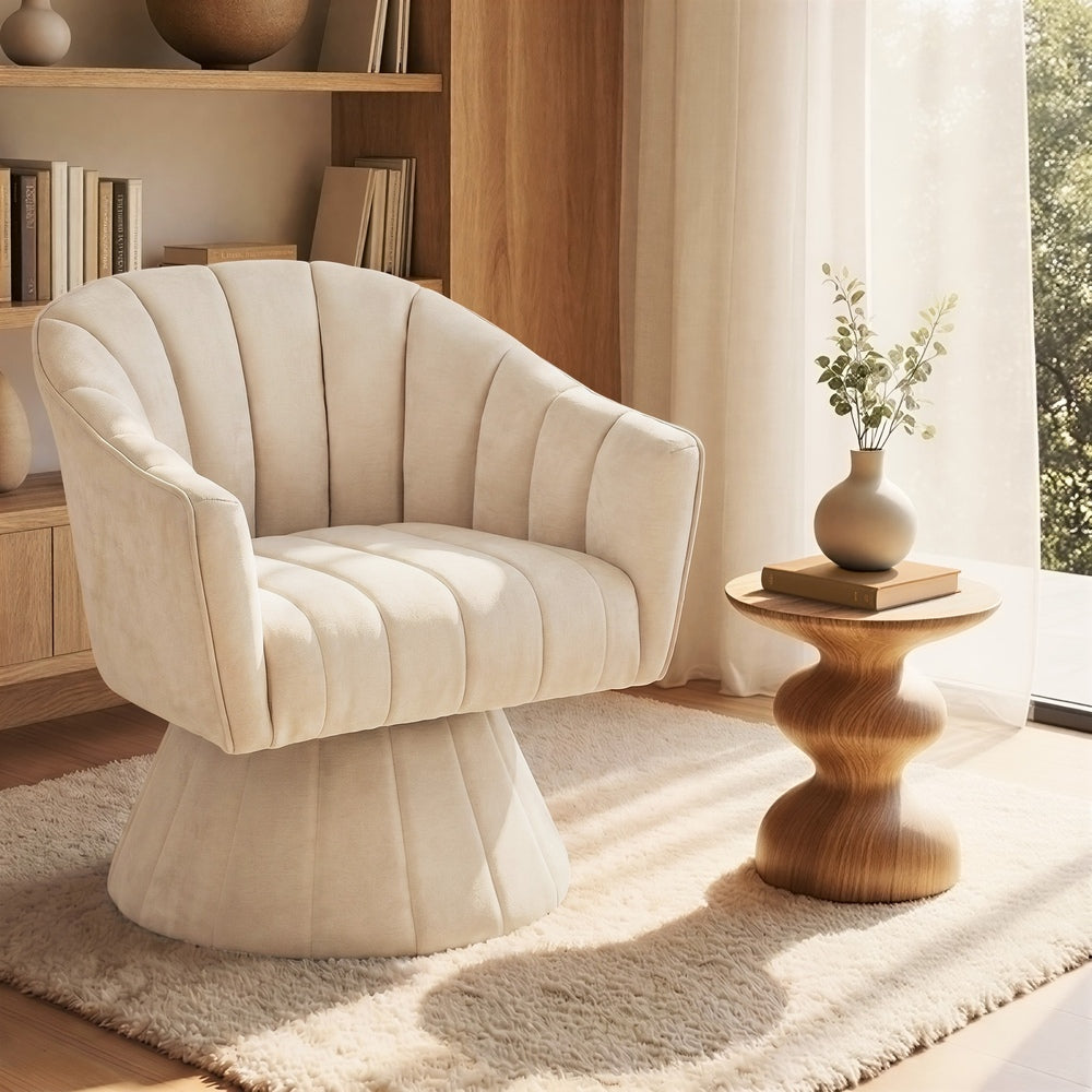 Swivel Armchair Linen Fabric Beige | Simpledeals