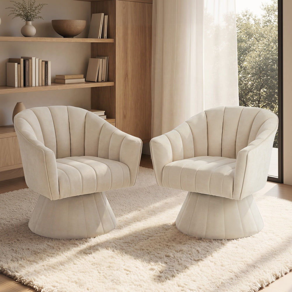 Swivel Armchair Linen Beige Set of 2 | Simpledeals