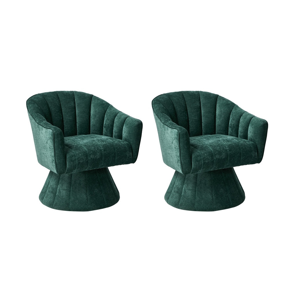 2x Swivel Armchair Linen Fabric Lounge Chair Accent Green