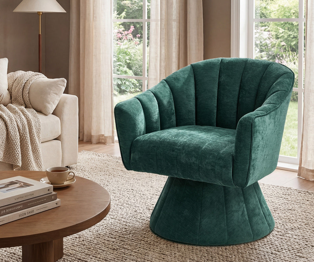2x Swivel Armchair Linen Fabric Lounge Chair Accent Green