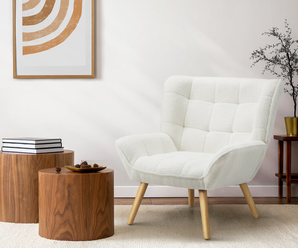 Armchair Sofa Lounge Sherpa Upholstered White