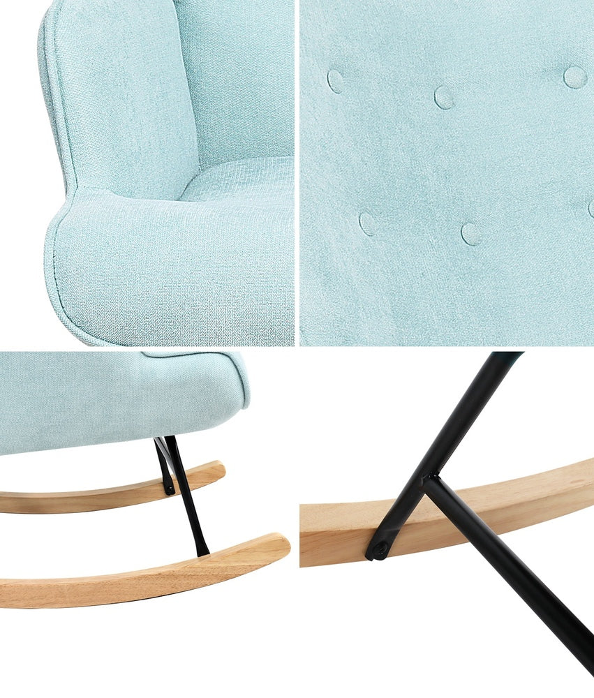 Luxurious Nursing Armchair: Rocking Bliss in Blue/Pink Velvet