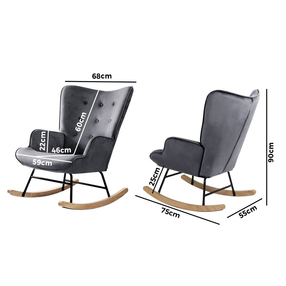 Rocking Chair Armchair Velvet Accent Chairs Fabric Upholstered Grey
