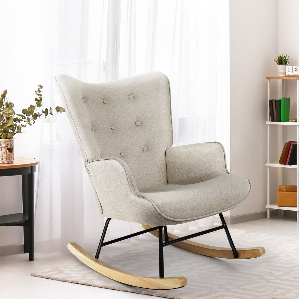 Rocking Chair Nursing Armchair Velvet Accent Chairs Upholstered Beige