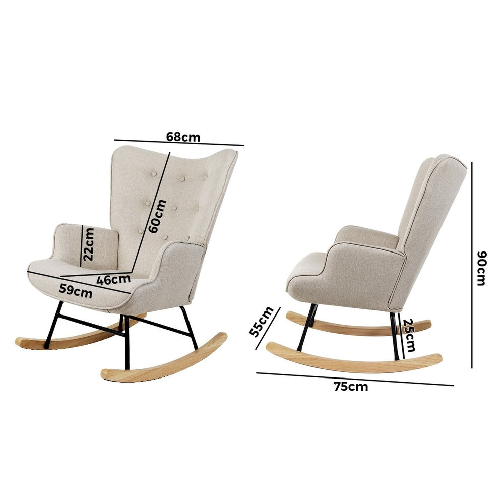 Rocking Chair Nursing Armchair Velvet Accent Chairs Upholstered Beige
