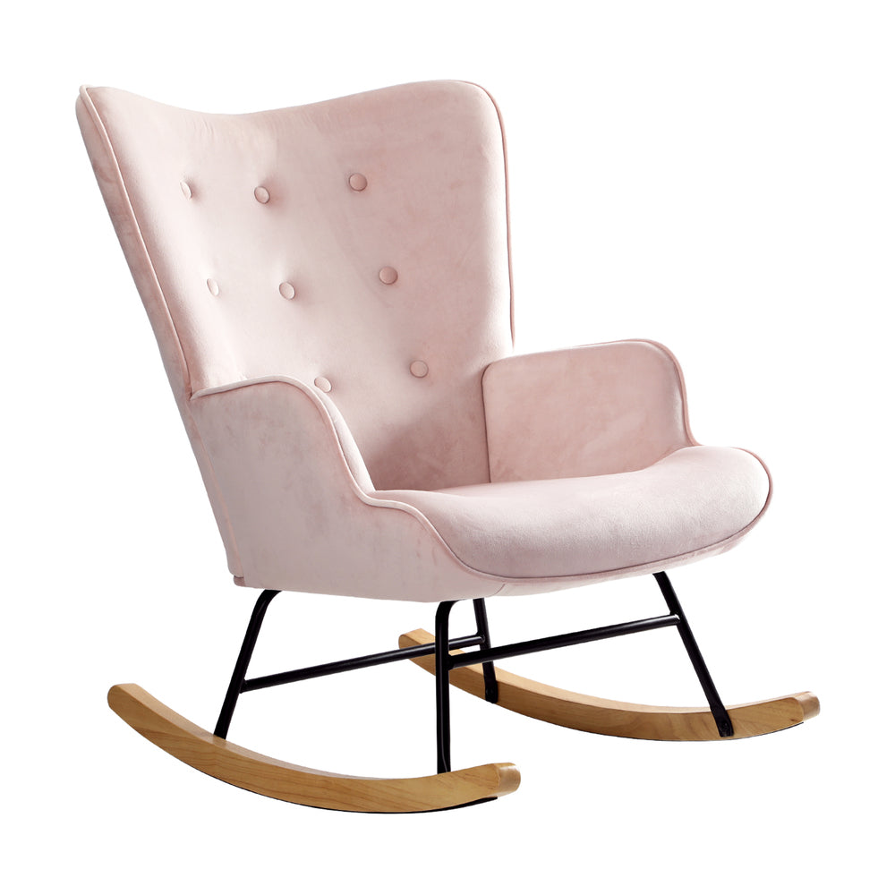 Luxurious Nursing Armchair: Rocking Bliss in Blue/Pink Velvet