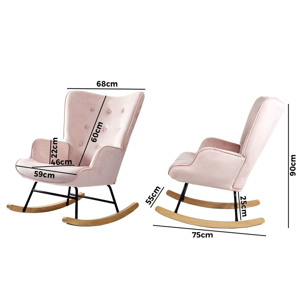 Luxurious Nursing Armchair: Rocking Bliss in Blue/Pink Velvet