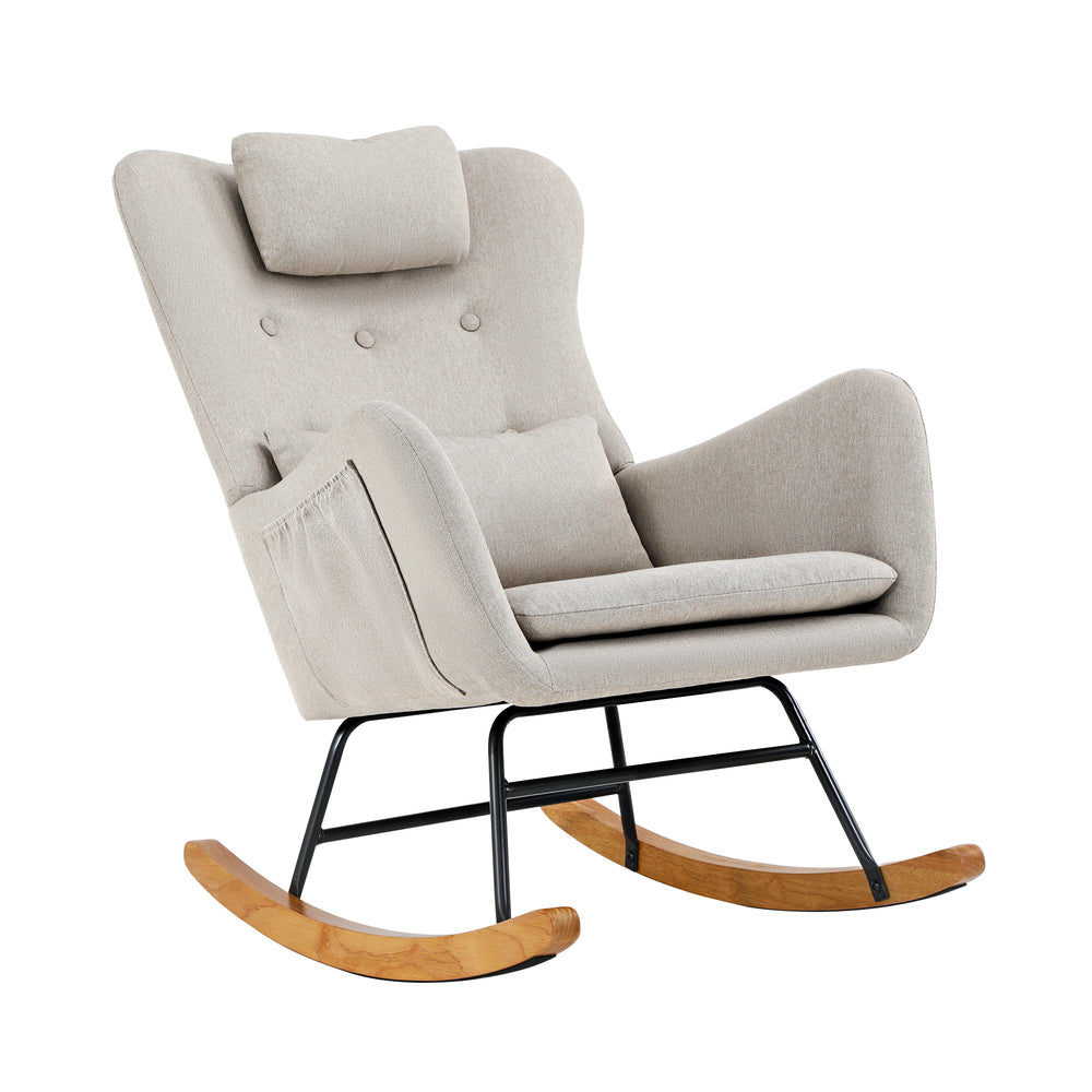 Rocking Chair Nursing Armchair Linen/Sherpa 2 Pillow