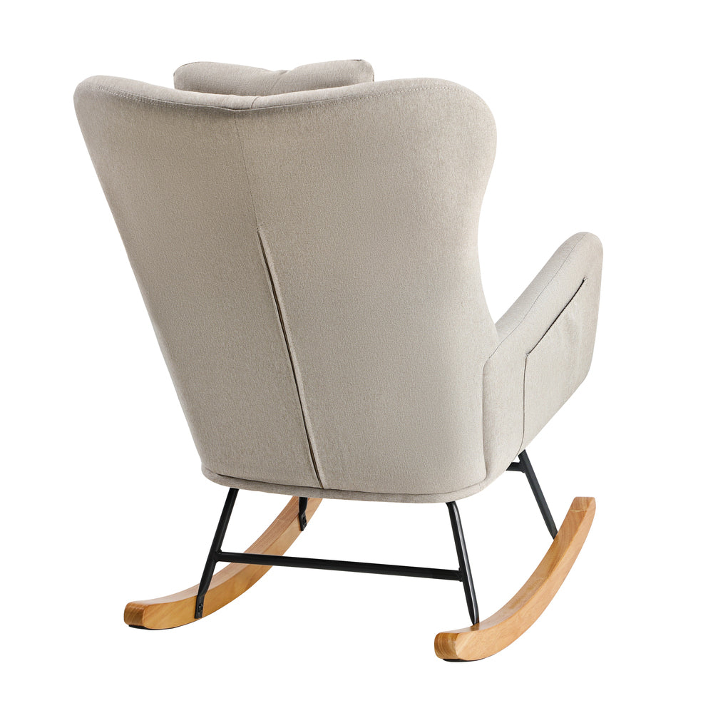 Rocking Chair Nursing Armchair Linen/Sherpa 2 Pillow