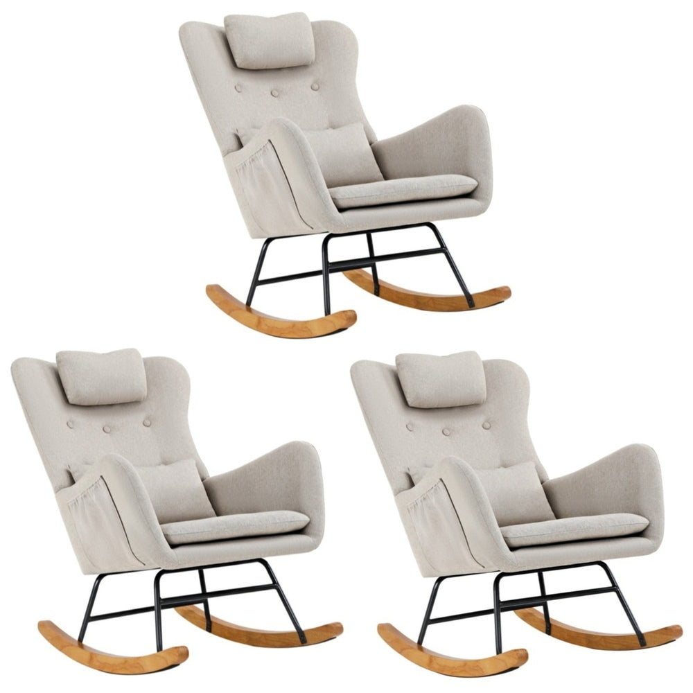Rocking Chair Nursing Armchair Linen/Sherpa 2 Pillow