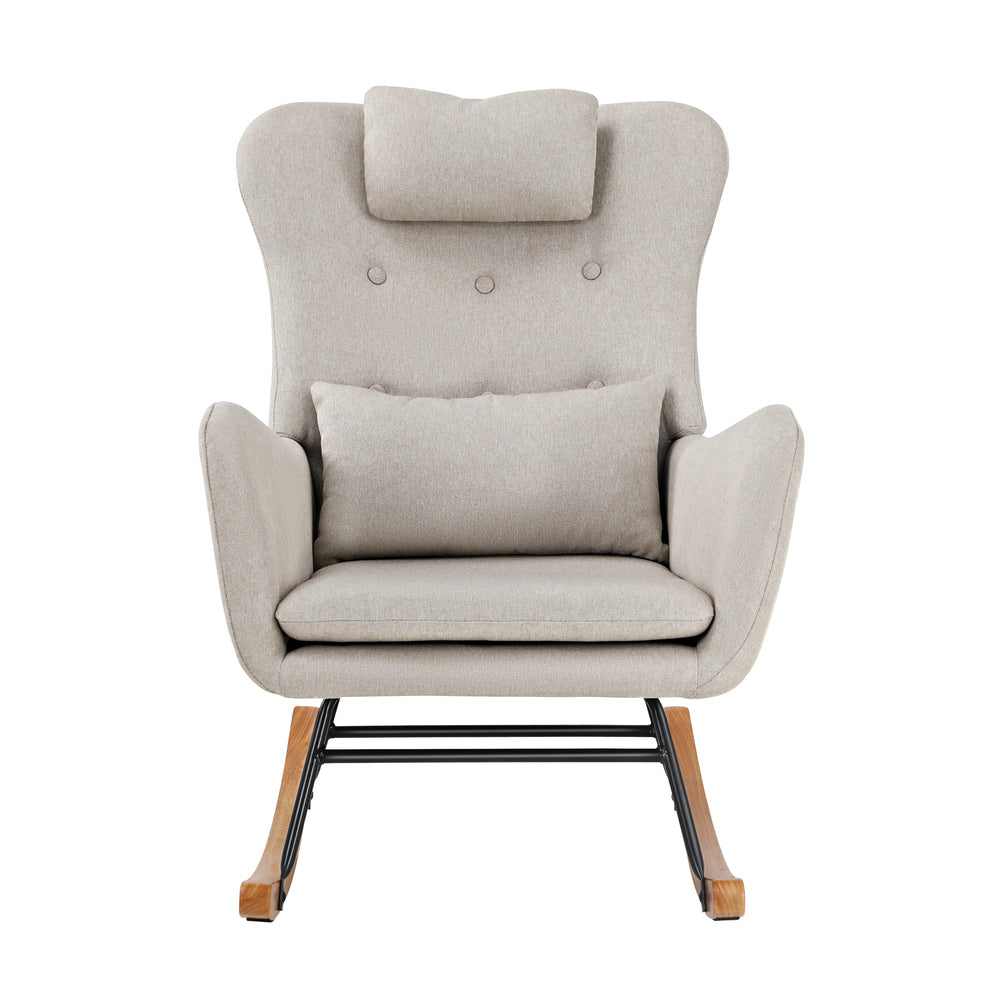 Rocking Chair Nursing Armchair Linen/Sherpa 2 Pillow