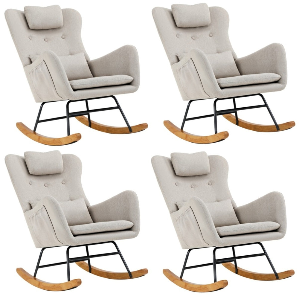 Rocking Chair Nursing Armchair Linen/Sherpa 2 Pillow