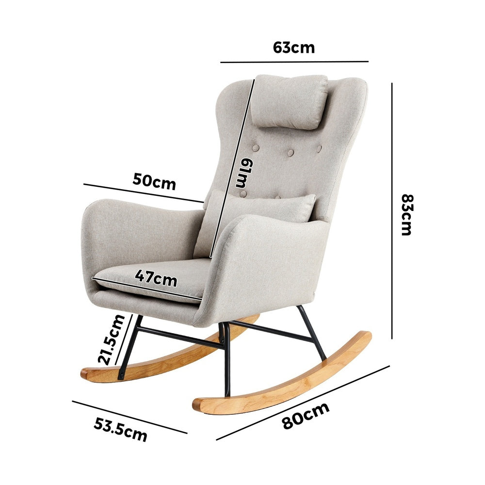 Rocking Chair Nursing Armchair Linen/Sherpa 2 Pillow