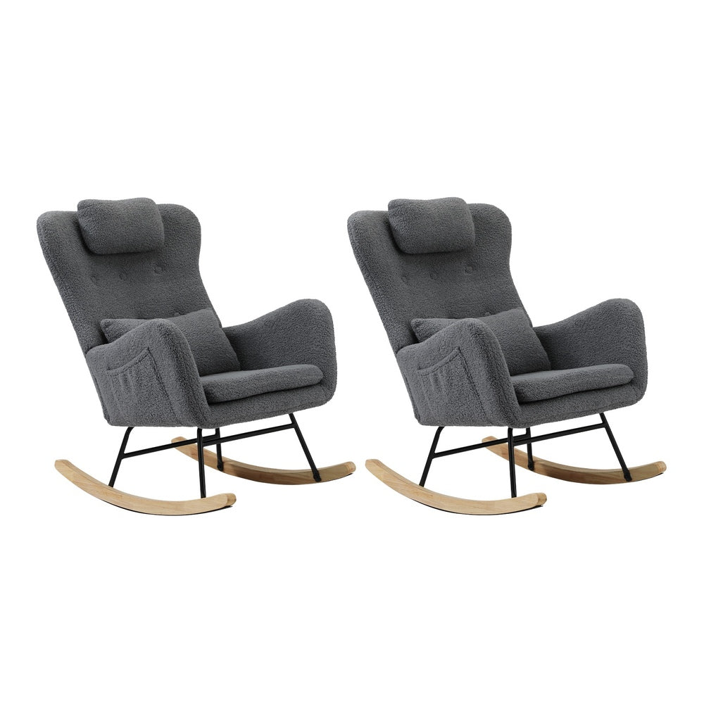 2x Rocking Armchair Nursing Sherpa Chairs with Cushions