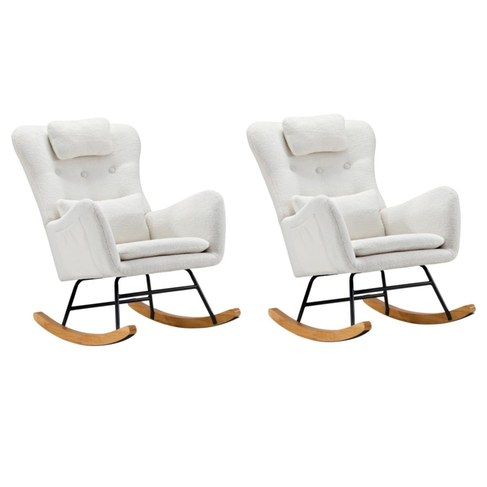 Rocking Chair Nursing Armchair Linen/Sherpa 2 Pillow