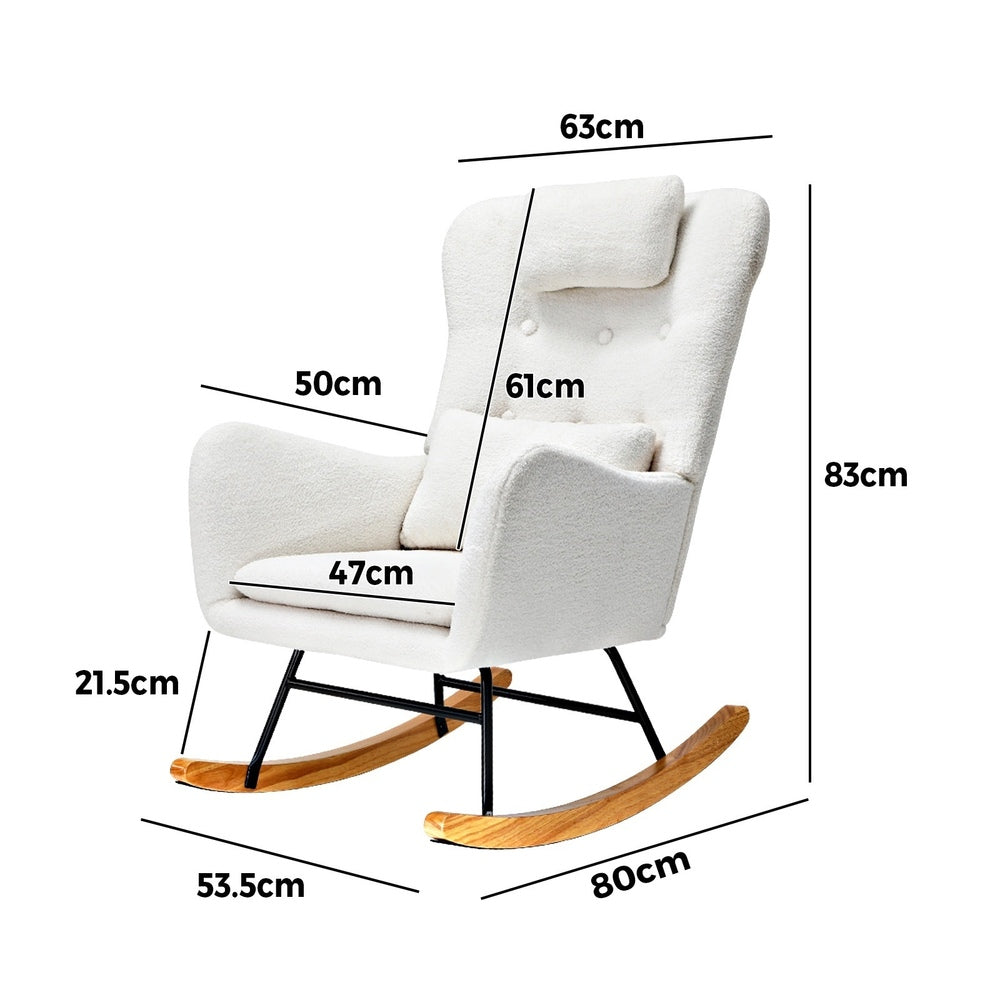 Rocking Chair Nursing Armchair Linen/Sherpa 2 Pillow