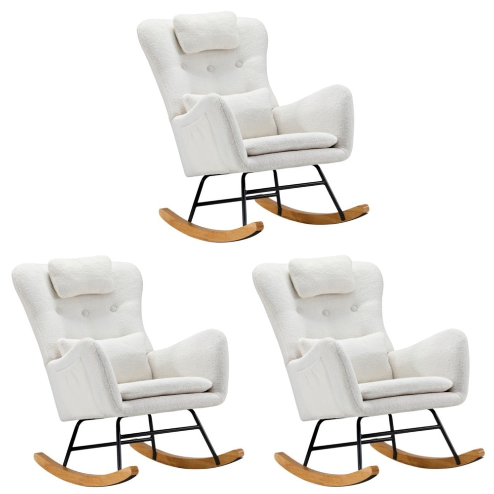 Rocking Chair Nursing Armchair Linen/Sherpa 2 Pillow