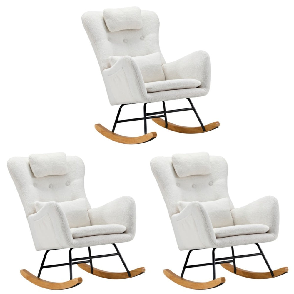 Rocking Chair Nursing Armchair Linen/Sherpa 2 Pillow