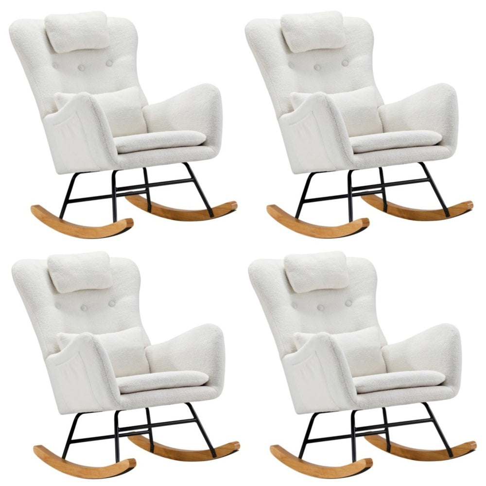 Rocking Chair Nursing Armchair Linen/Sherpa 2 Pillow