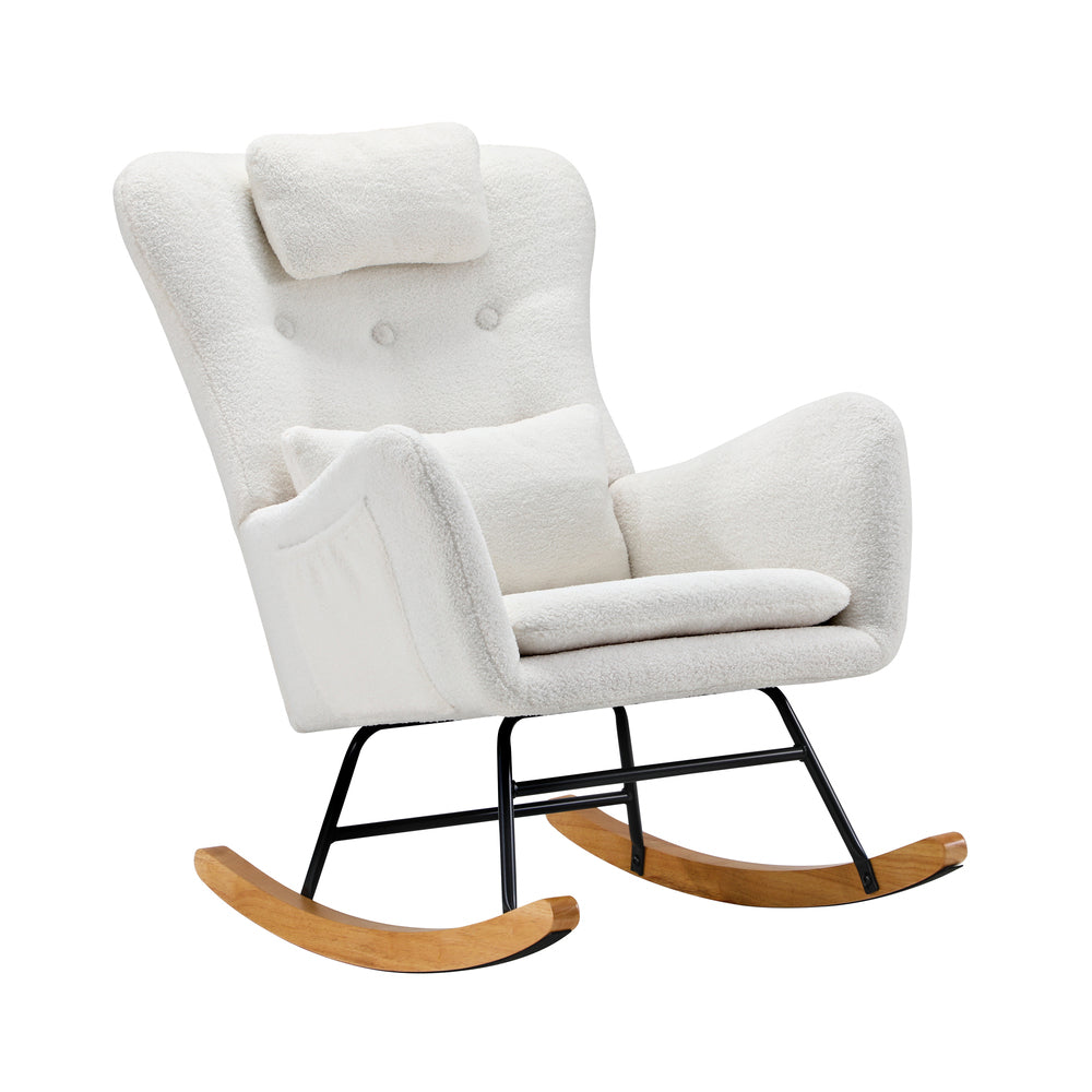 Rocking Chair Nursing Armchair Linen/Sherpa 2 Pillow