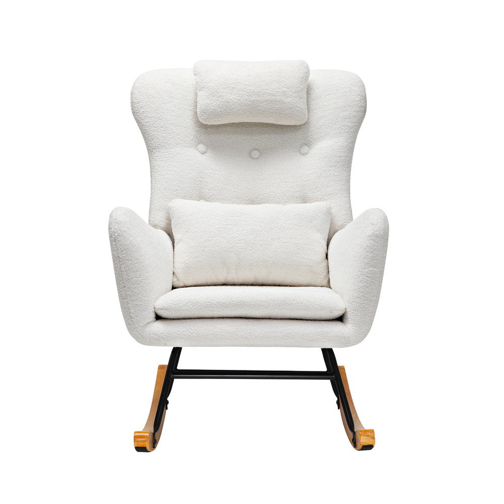 Rocking Chair Nursing Armchair Linen/Sherpa 2 Pillow