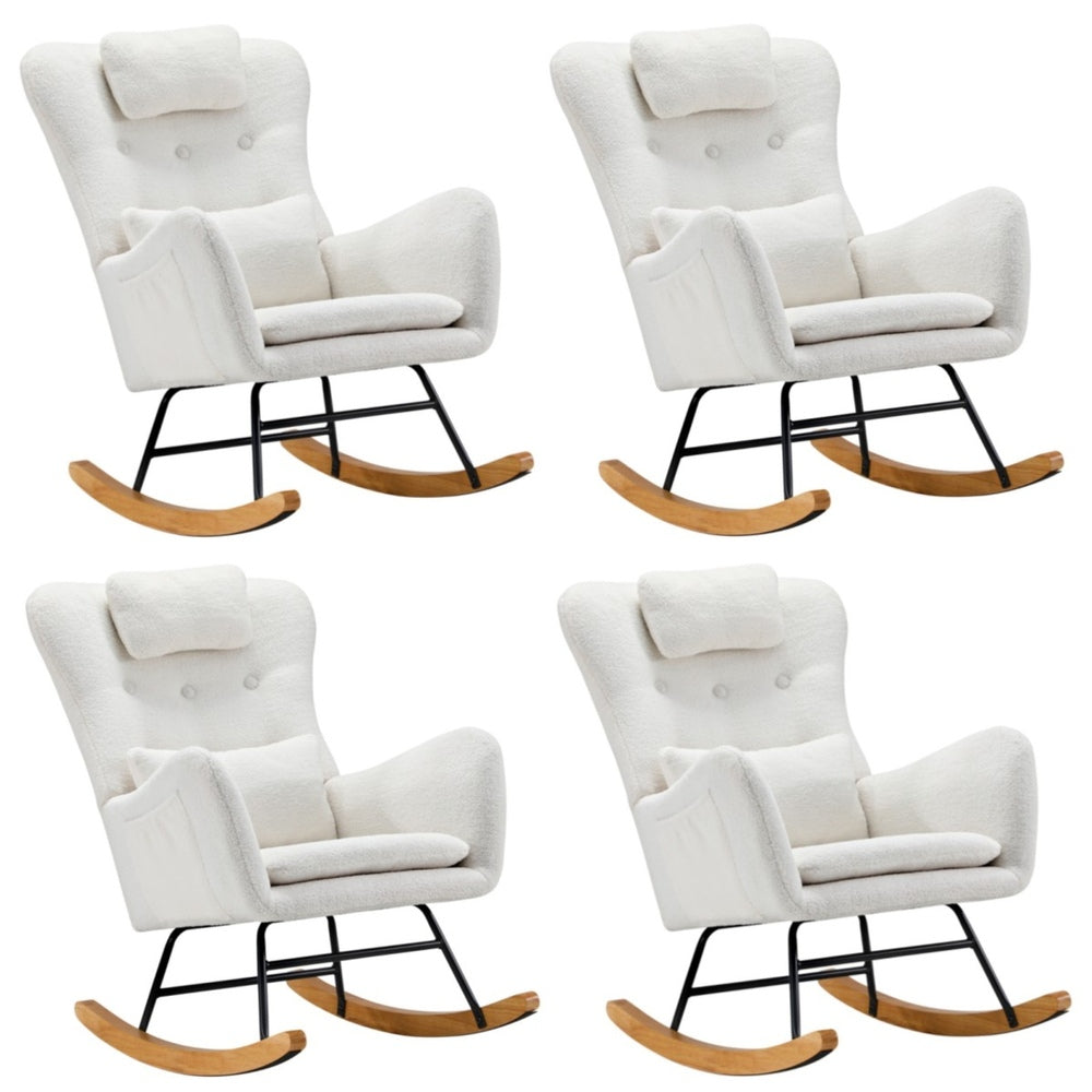 Rocking Chair Nursing Armchair Linen/Sherpa 2 Pillow