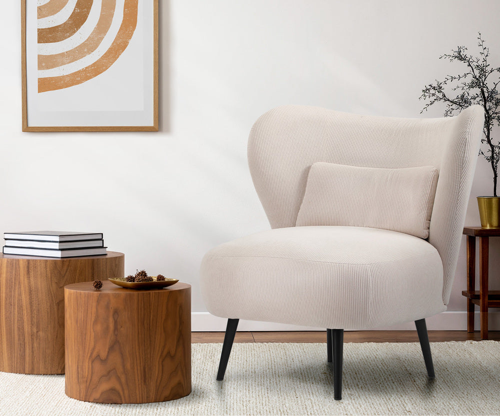 Armchair with Lumbar Pillow Wingback Velvet Orange/Beige