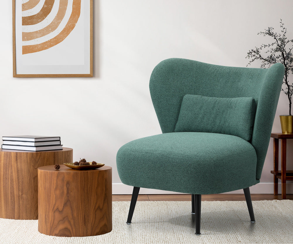 Armchair with Lumbar Pillow Wingback Polyester linen Green
