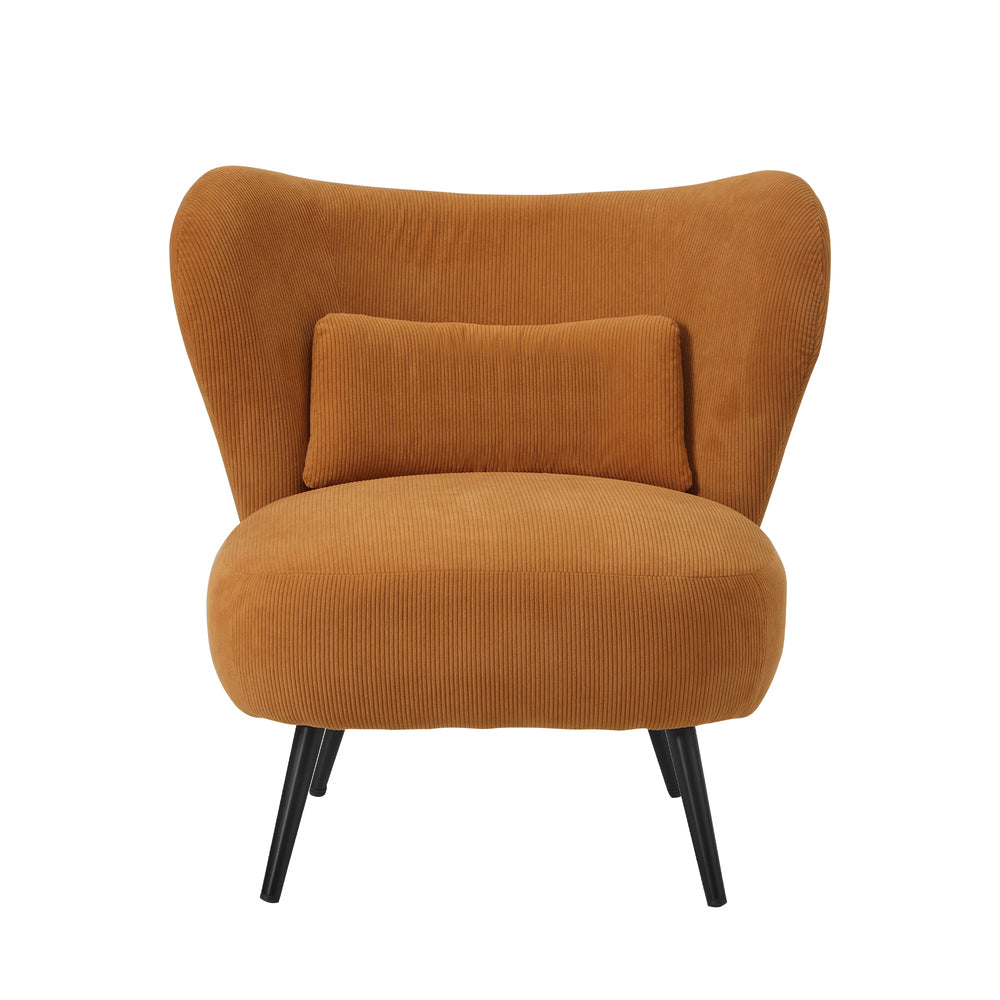 Armchair with Lumbar Pillow Wingback Velvet Orange/Beige