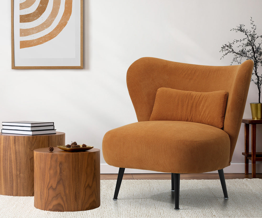 Armchair with Lumbar Pillow Wingback Velvet Orange/Beige
