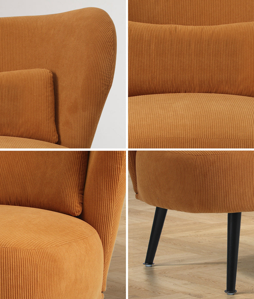 Armchair with Lumbar Pillow Wingback Velvet Orange/Beige