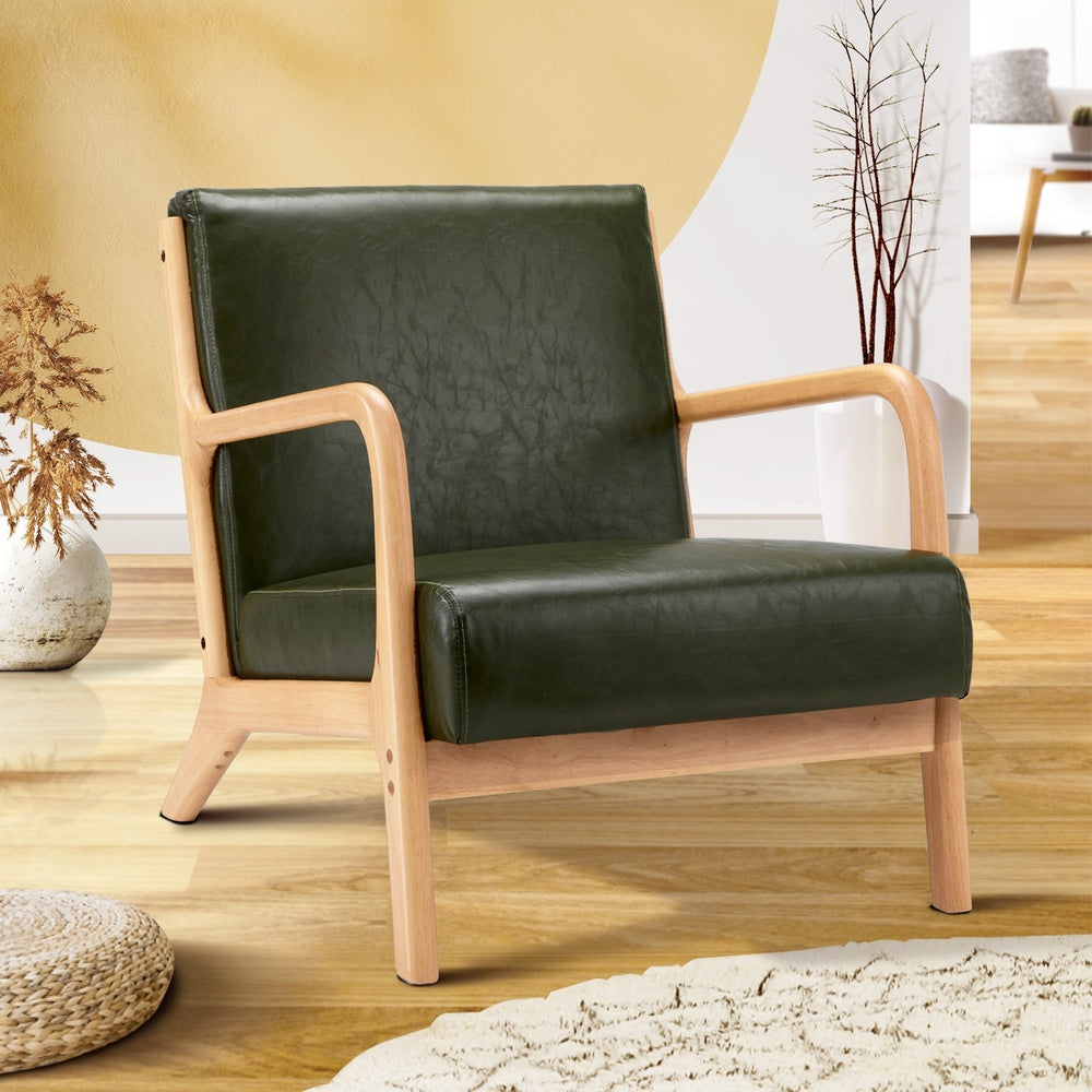 Armchair Lounge Chair Couches Sofa Wood PU Green