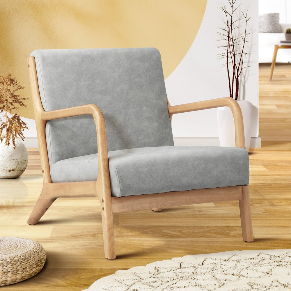 Armchair Lounge Chair Accent Armchairs Couches Sofa Wood Light Grey