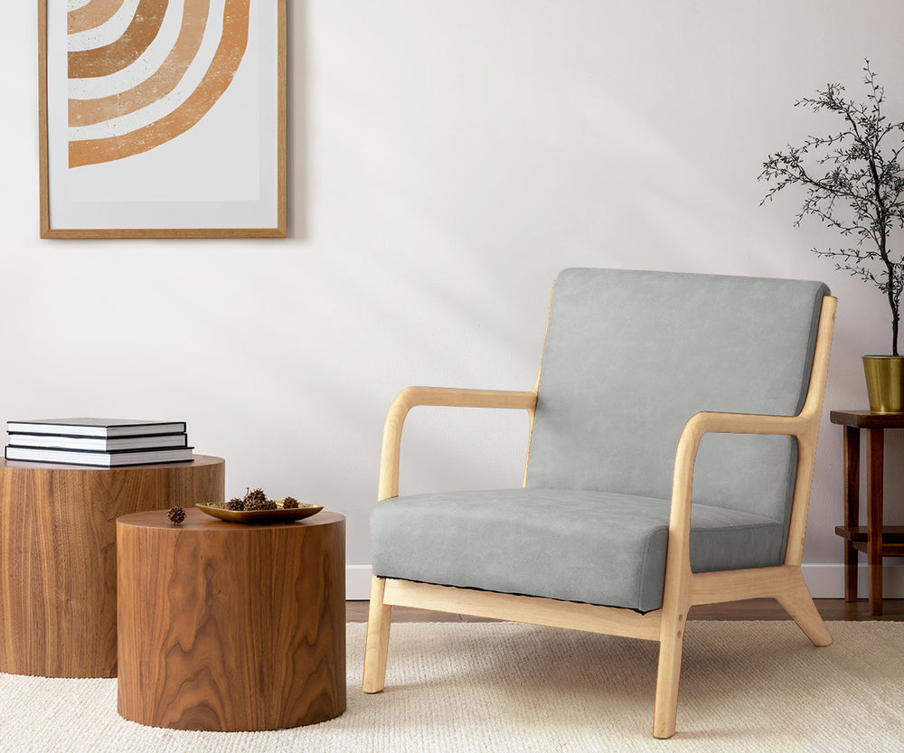 Armchair Lounge Chair Couches Sofa Wood Light Grey
