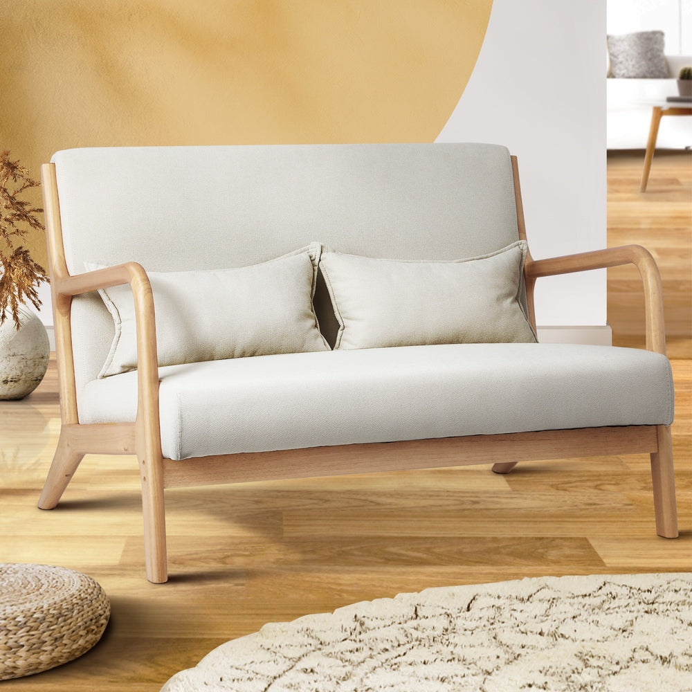 Armchair Lounge Chair Accent Couch Sofa Pillows 2 Seater Fabric Beige