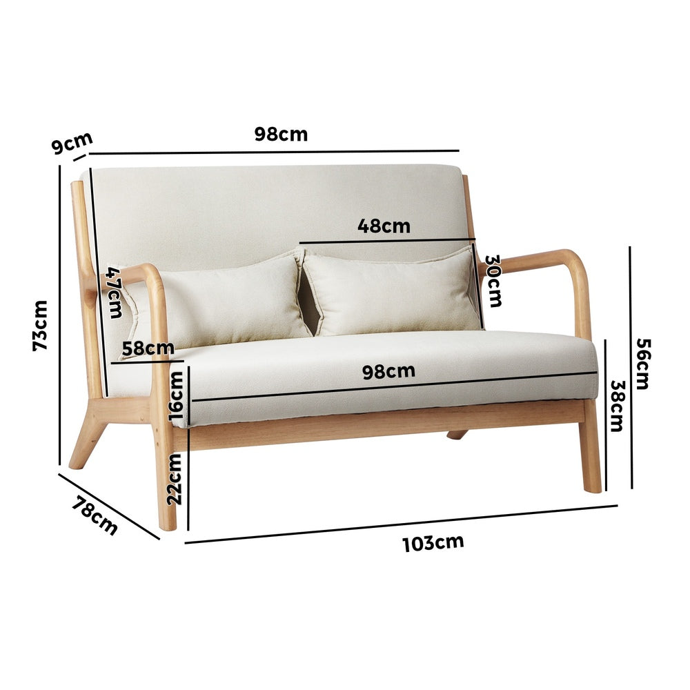 Armchair Lounge Chair Accent Couch Sofa Pillows 2 Seater Fabric Beige