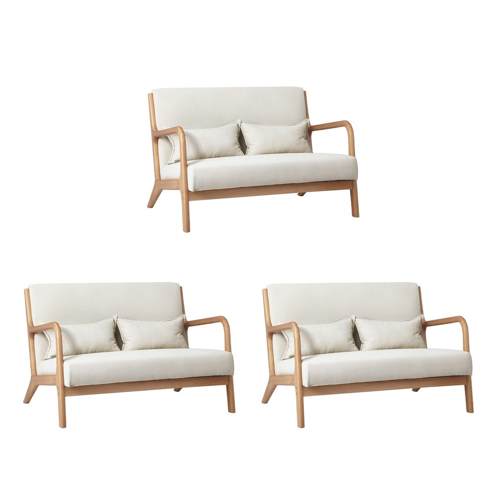 Armchair Lounge Chair 2 Seater Fabric Grey/Beige Pillows