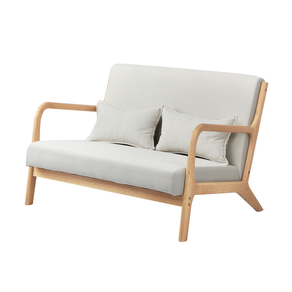 Armchair Lounge Chair 2 Seater Fabric Grey/Beige Pillows