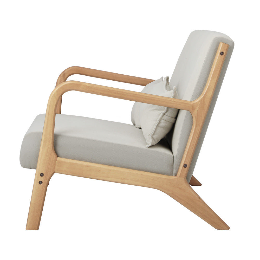 Armchair Lounge Chair 2 Seater Fabric Grey/Beige Pillows
