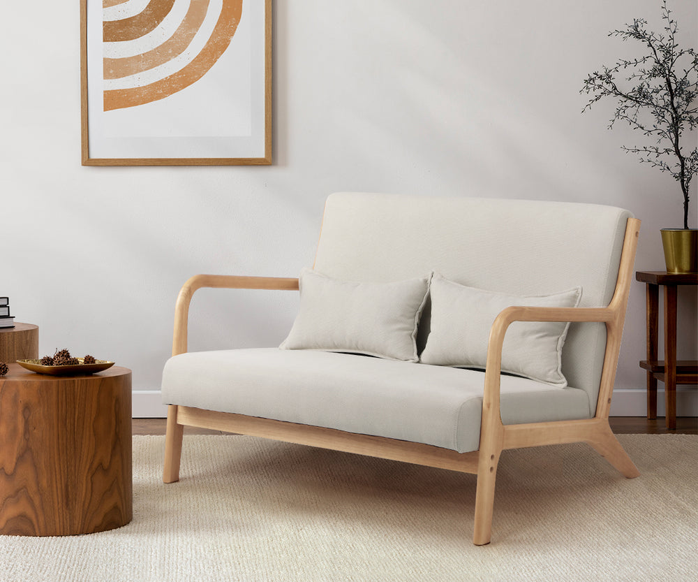 Armchair Lounge Chair 2 Seater Fabric Grey/Beige Pillows