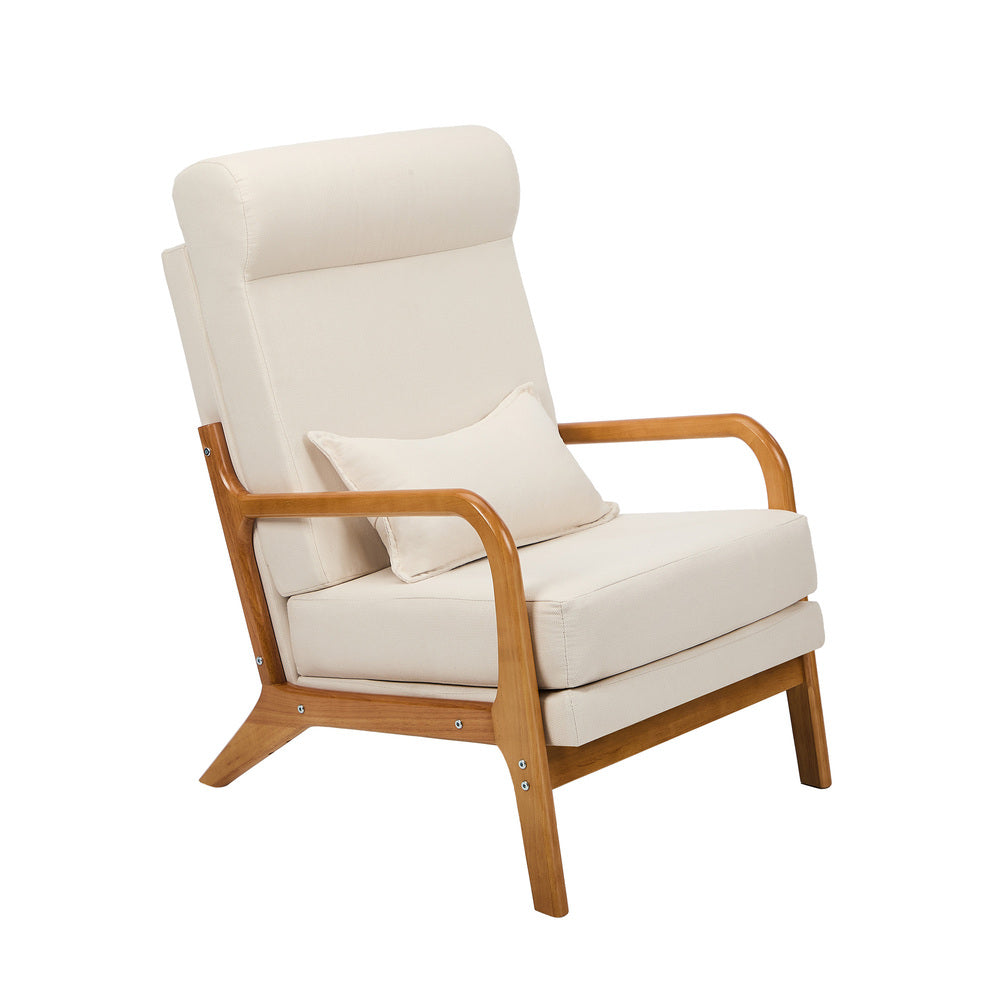 Linen Fabric Armchair Lounge Chair with Lumbar Pillow Beige & Green