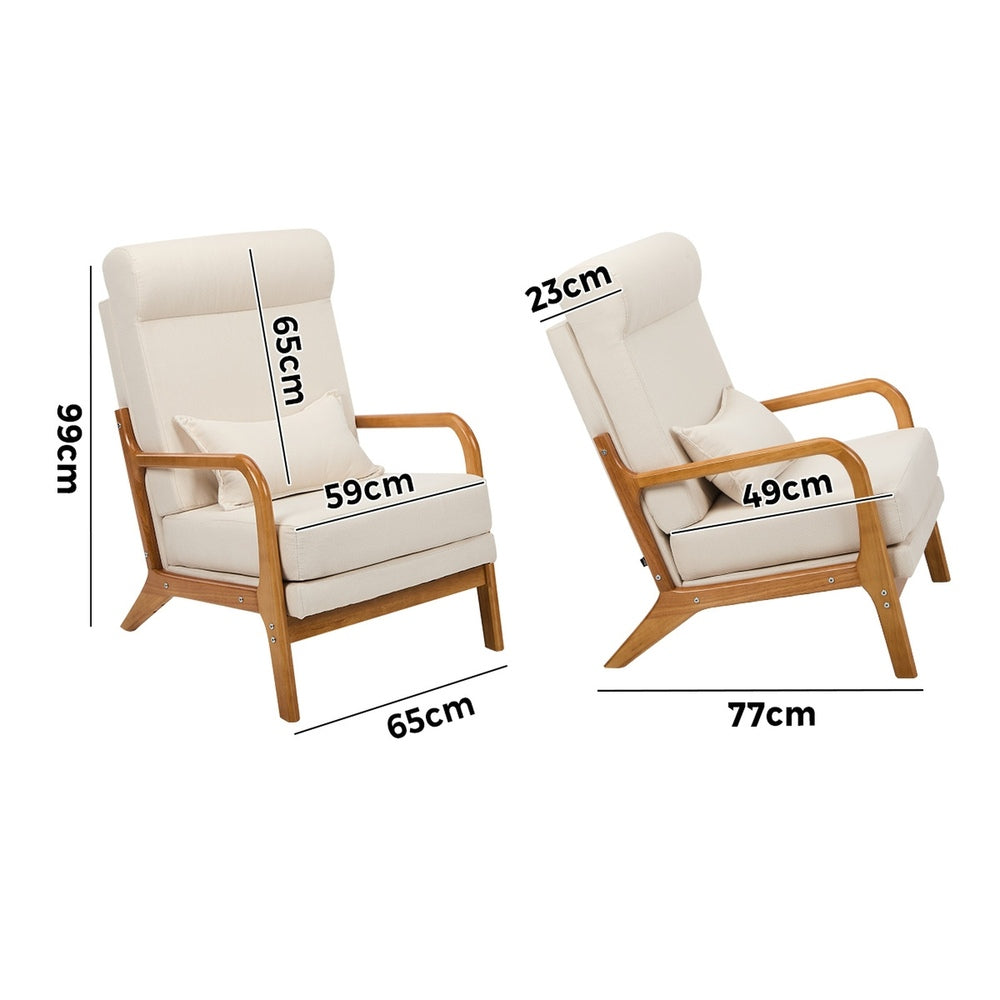 Linen Fabric Armchair Lounge Chair with Lumbar Pillow Beige & Green