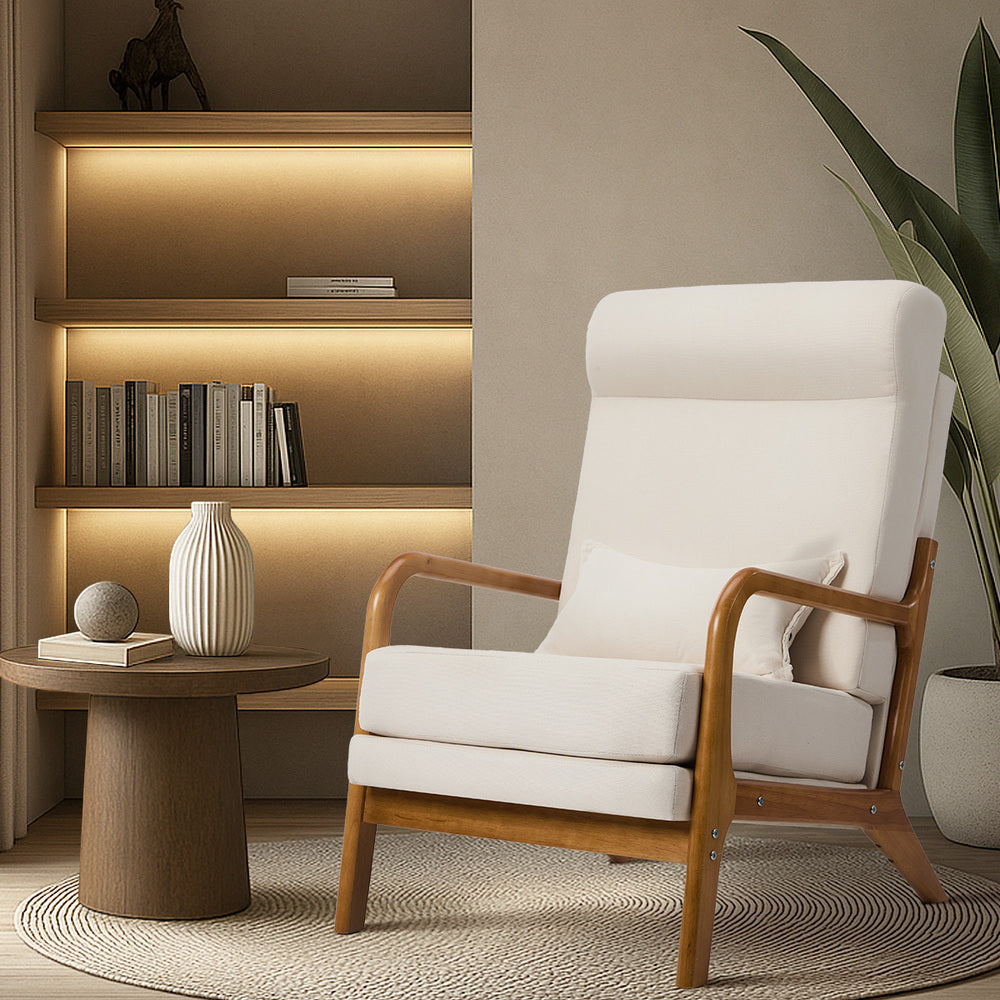 Linen Fabric Armchair Lounge Chair with Lumbar Pillow Beige & Green