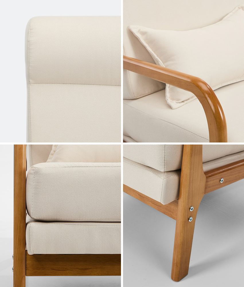 Linen Fabric Armchair Lounge Chair with Lumbar Pillow Beige & Green
