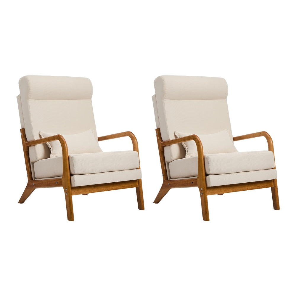 2x Linen Fabric Armchair Lounge Chair With Lumbar Pillow Green/Beige Upholstered Seating