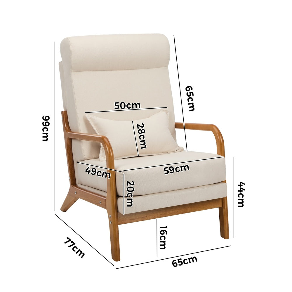 2x Linen Fabric Armchair Lounge Chair With Lumbar Pillow Green/Beige Upholstered Seating