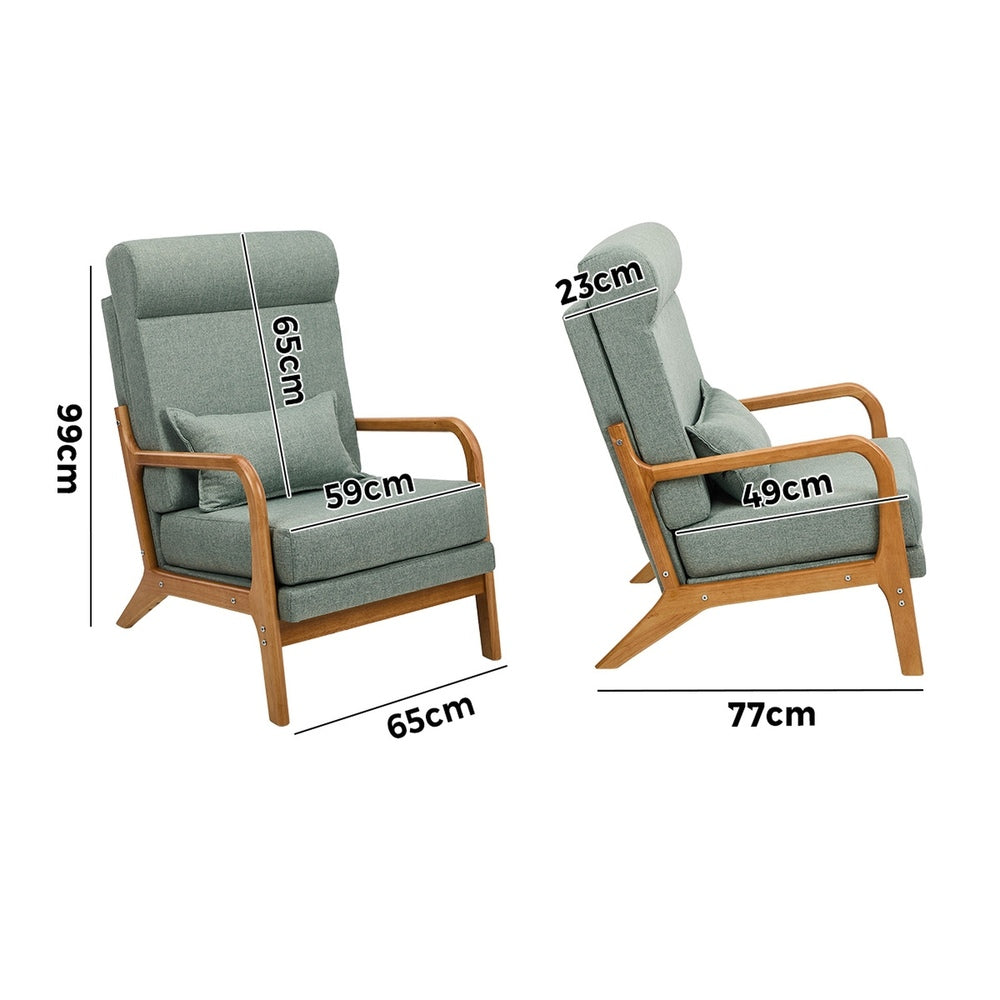 Linen Fabric Armchair Lounge Chair with Lumbar Pillow Beige & Green