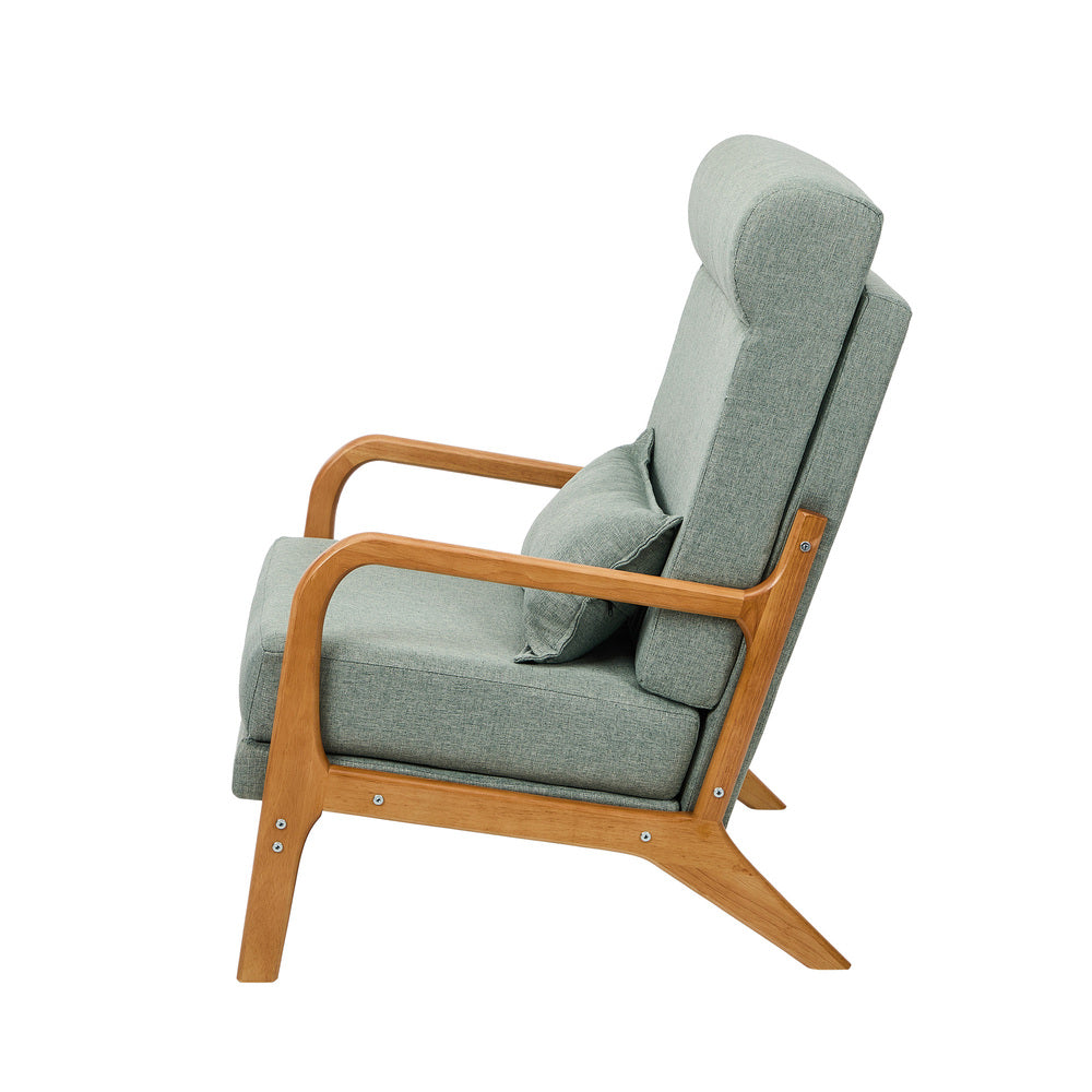 Linen Fabric Armchair Lounge Chair with Lumbar Pillow Beige & Green