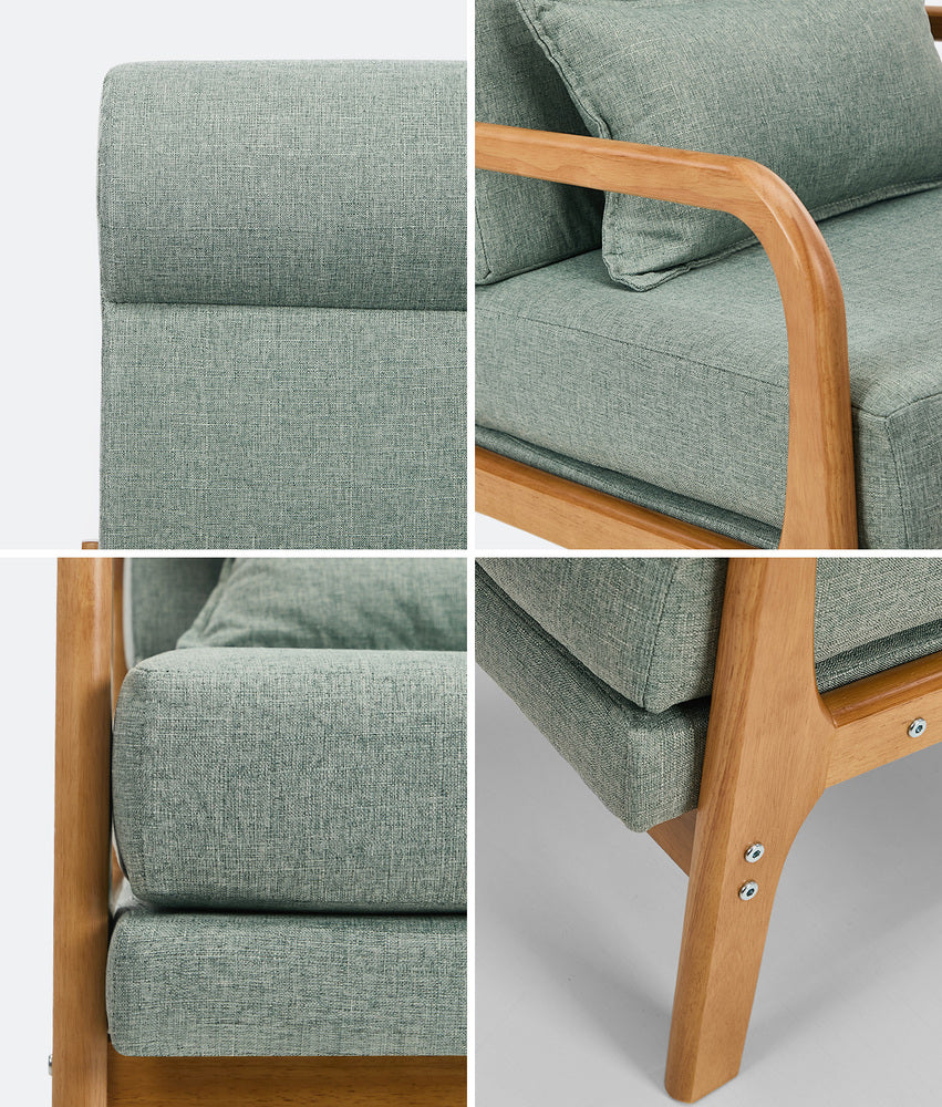 Linen Fabric Armchair Lounge Chair with Lumbar Pillow Beige & Green